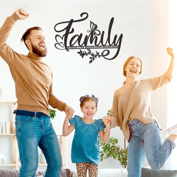 Zzbakress Family Where Life Begins Love Never Ends Sign Metal Wall Art Large Black Family Tree Wall Decor Family Sign Living Room Wall Decor Love Sayings for Bedroom Kitchen Indoor Outdoor (Black) - Image 2