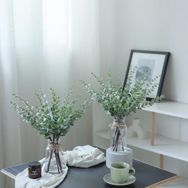 VIERENA 17.5" Artificial Eucalyptus Stems in Glass Vase with Faux Water,Fake Plant Eucalyptus Leaves White Seeds for Centerpiece Table Decorations Farmhouse Wedding Home Greenery Decor (Sage Green) - Image 9