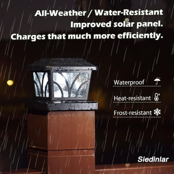 SIEDiNLAR Solar Post Cap Lights Outdoor, Aluminum Glass 2 Modes Edison LED Bulbs for 4x4 5x5 6x6 Wooden/Vinyl Posts Fence Deck Patio Decor, Warm White/Cool White Lighting 8 Pack (Black) - Image 6