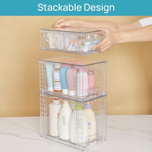 Vtopmart 3 Pack Clear Stackable Storage Drawers,Easy to Assemble Bathroom Organizers and Storage with handles,Plastic Drawers for Kitchen Pantry,Cabinet,Under Sink Organization - Image 8