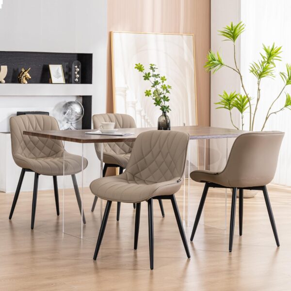 YOUNUOKE Dining Chairs Set of 2 Mid Century Modern Kitchen Chair Comfortable Upholstered Faux Leather Dinner Chairs for Kitchen Dining Room, Khaki - Image 3
