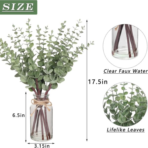 VIERENA 17.5" Artificial Eucalyptus Stems in Glass Vase with Faux Water,Fake Plant Eucalyptus Leaves White Seeds for Centerpiece Table Decorations Farmhouse Wedding Home Greenery Decor (Sage Green) - Image 6