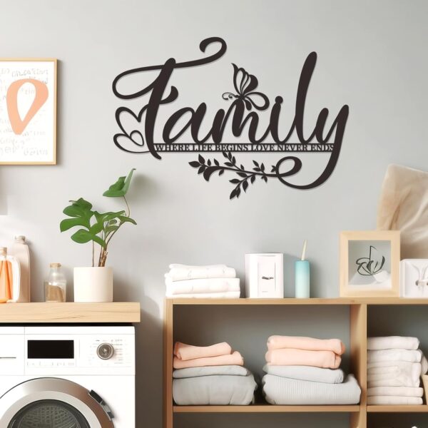 Zzbakress Family Where Life Begins Love Never Ends Sign Metal Wall Art Large Black Family Tree Wall Decor Family Sign Living Room Wall Decor Love Sayings for Bedroom Kitchen Indoor Outdoor (Black) - Image 8