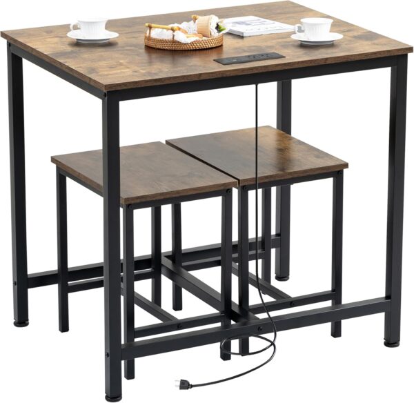 Finnhomy 3-Piece Dining Table Set, Small Kitchen Table with 2 Chairs, LED Light and USB Type-C Power Outlet, Space-Saving Design for Dining Room, Living Room, Apartment, Rustic Brown - Image 6