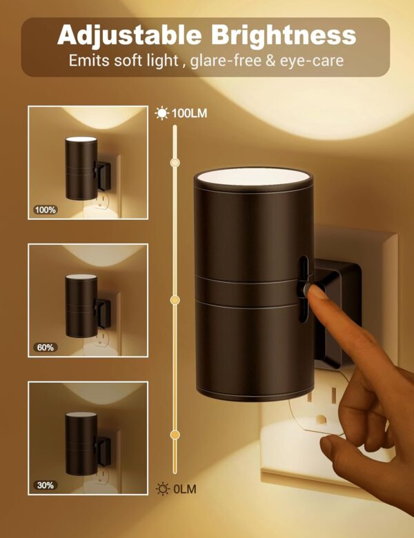 Night Lights Plug into Wall, Dimmable Night Light Plug in, Modern Night Lights with Dusk to Dawn Light Sensor, Soft White 3000K, 0-100LM Adjustable Brightness Nightlight for Hallway Bedroom, 2 Pack - Image 2