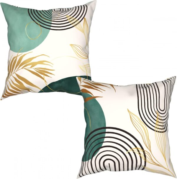 Green Boho Pillow Covers 20x20 Mid-Century Modern Throw Pillows Abstract Geometric Throw Pillow Covers Gold Leaf Pillowcases for Sofa Bed Couch Set of 4 - Image 5