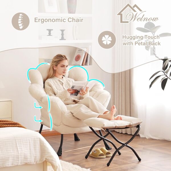 Welnow 2025 Lazy Chair with Ottoman, Comfy Reading Chair Lounge Accent Chair Modern Floral Chair with Footrest Butterfly Leisure Living Room Chair for Small Spaces, Bedroom, Dorm Room, Velvet Beige - Image 8