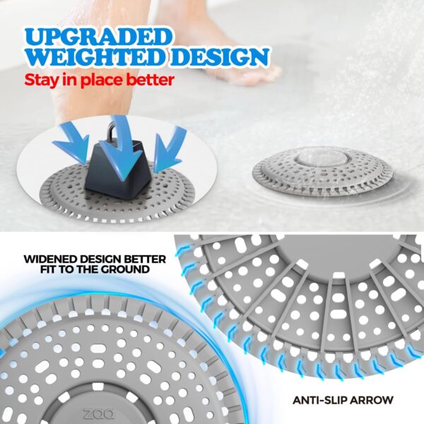 zaa Shower Drain Hair Catcher, 2 Pack Premium Silicone Drain Protector & Shower Drain Cover, Shower Installation Kits for Flat Drains of Shower Room, Bathroom, Gray - Image 2