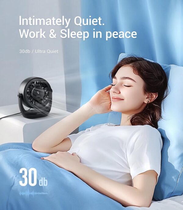 USB Desk Turbo Fan, Ultra-Quiet Mini Desk Fan, Powerful Wind, LED Display, 5 Speed, 360° Rotating Small Portable Fan for Home, Office and Outdoor Cool Tech Gadgets - TurboBreeze - Image 3