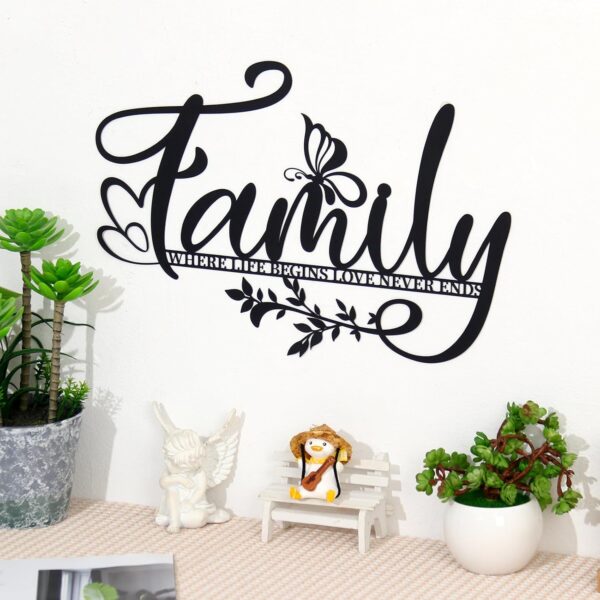 Zzbakress Family Where Life Begins Love Never Ends Sign Metal Wall Art Large Black Family Tree Wall Decor Family Sign Living Room Wall Decor Love Sayings for Bedroom Kitchen Indoor Outdoor (Black) - Image 6