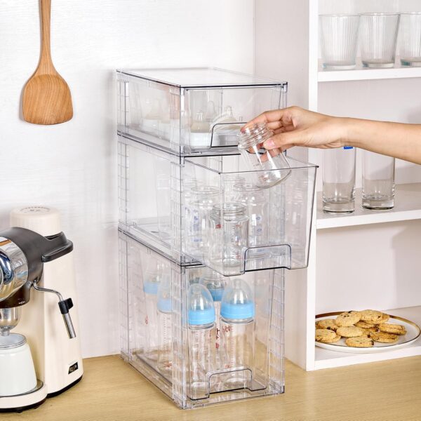 Vtopmart 3 Pack Clear Stackable Storage Drawers,Easy to Assemble Bathroom Organizers and Storage with handles,Plastic Drawers for Kitchen Pantry,Cabinet,Under Sink Organization - Image 6