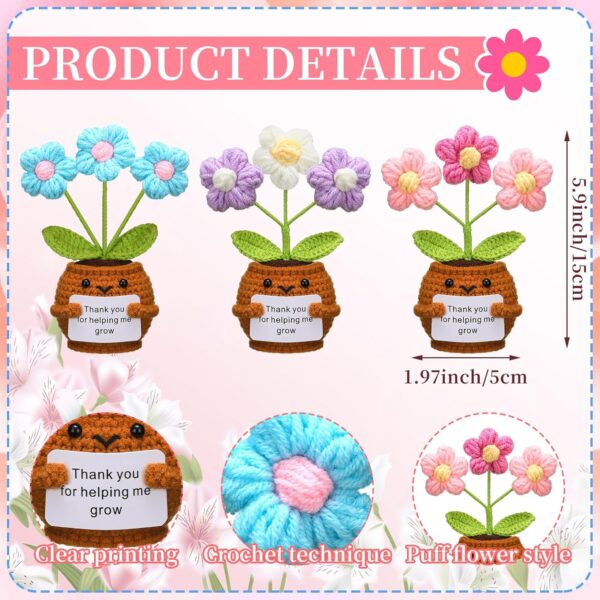 3 Pcs Teacher Appreciation Gifts, Crochet Doll with Card Thank You for Helping Me Grow Teacher Thank You Gifts for Birthday Home Office Decor(Puff Flower) - Image 2