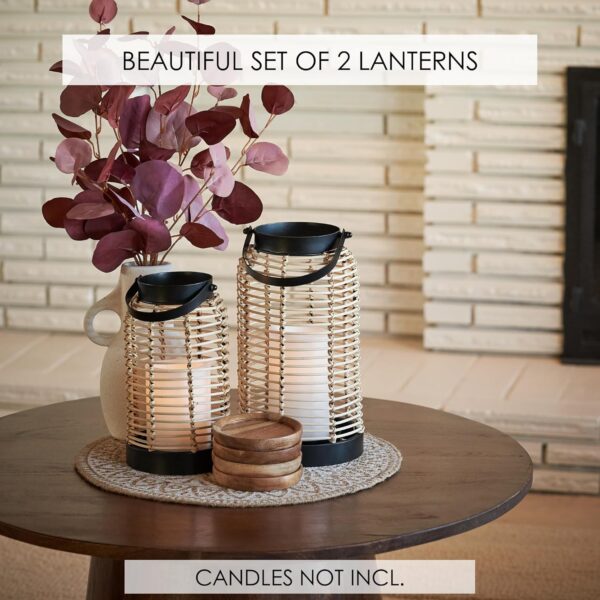 Natural Rattan Boho Lanterns - Handcrafted Decor to Enhance Your Home - Modern Farmhouse Beauty Perfect for Any Living Room, Patio & Porch, Indoor and Outdoor Coffee Table or Kitchen Dining Table - Image 2