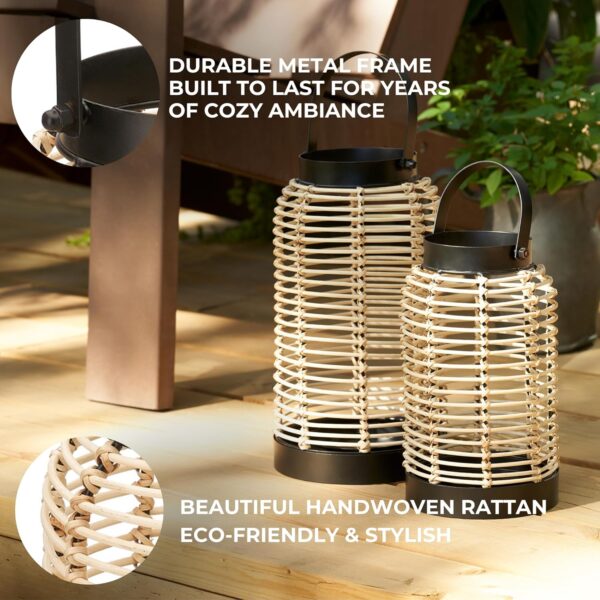 Natural Rattan Boho Lanterns - Handcrafted Decor to Enhance Your Home - Modern Farmhouse Beauty Perfect for Any Living Room, Patio & Porch, Indoor and Outdoor Coffee Table or Kitchen Dining Table - Image 7