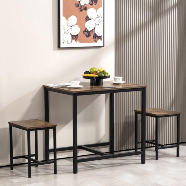 Finnhomy 3-Piece Dining Table Set, Small Kitchen Table with 2 Chairs, LED Light and USB Type-C Power Outlet, Space-Saving Design for Dining Room, Living Room, Apartment, Rustic Brown - Image 3
