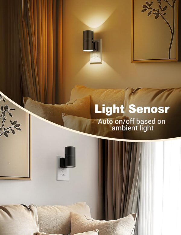 Night Lights Plug into Wall, Dimmable Night Light Plug in, Modern Night Lights with Dusk to Dawn Light Sensor, Soft White 3000K, 0-100LM Adjustable Brightness Nightlight for Hallway Bedroom, 2 Pack - Image 3