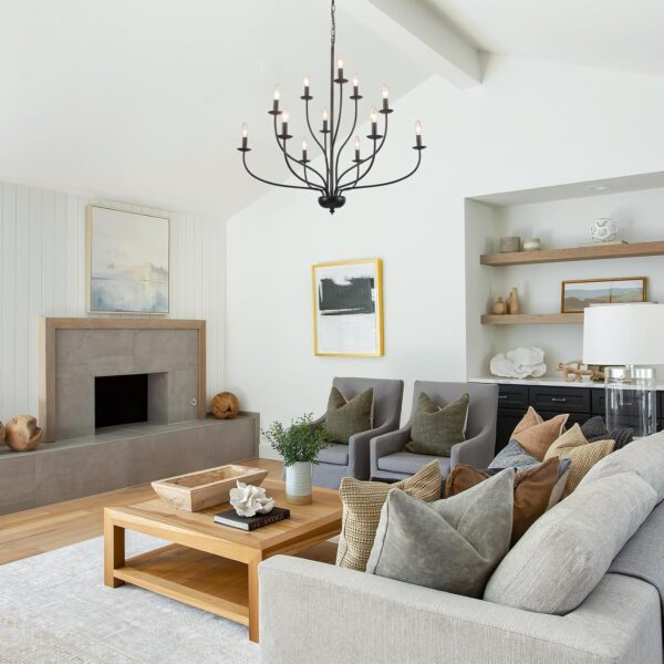 Black Chandelier 12 Light, Large Modern Farmhouse Chandeliers for Dining Room, Industrial Candle Pendant Lighting Fixture for Foyer Hallway Entryway High Ceiling, Bedroom, Living Room, Kitchen E12 - Image 8