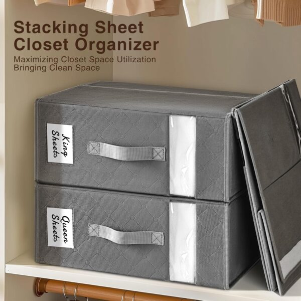 Bed Sheet Organizers and Storage - Foldable Sheet Organizer with Window, Linen Bedding Storage with Label, XL Sheet Storage Organizer for Blanket, Duvet Covers, Pillow, Grey, 6 Pack - Image 3