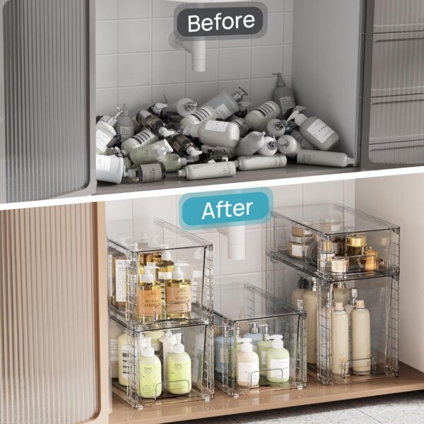 Vtopmart 3 Pack Clear Stackable Storage Drawers,Easy to Assemble Bathroom Organizers and Storage with handles,Plastic Drawers for Kitchen Pantry,Cabinet,Under Sink Organization - Image 5