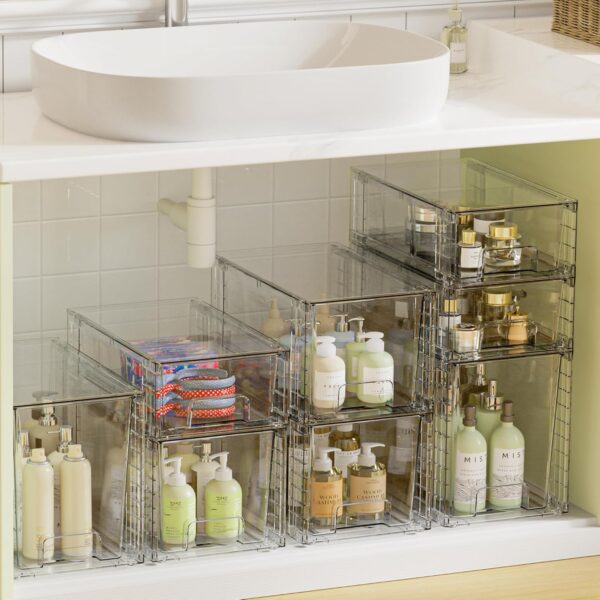 Vtopmart 3 Pack Clear Stackable Storage Drawers,Easy to Assemble Bathroom Organizers and Storage with handles,Plastic Drawers for Kitchen Pantry,Cabinet,Under Sink Organization - Image 9