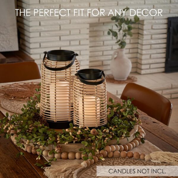 Natural Rattan Boho Lanterns - Handcrafted Decor to Enhance Your Home - Modern Farmhouse Beauty Perfect for Any Living Room, Patio & Porch, Indoor and Outdoor Coffee Table or Kitchen Dining Table - Image 4