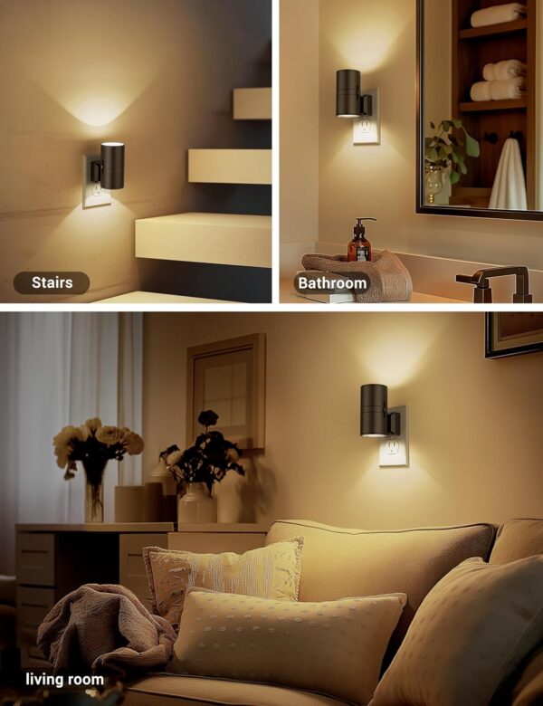Night Lights Plug into Wall, Dimmable Night Light Plug in, Modern Night Lights with Dusk to Dawn Light Sensor, Soft White 3000K, 0-100LM Adjustable Brightness Nightlight for Hallway Bedroom, 2 Pack - Image 5