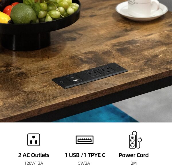 Finnhomy 3-Piece Dining Table Set, Small Kitchen Table with 2 Chairs, LED Light and USB Type-C Power Outlet, Space-Saving Design for Dining Room, Living Room, Apartment, Rustic Brown - Image 7