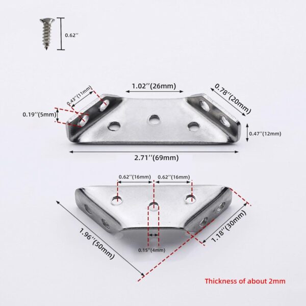 10-PCS Stainless Steel Shelf Brackets Metal Corner Connectors with Screws (2.72x0.83x0.47'') Angle Brackets for Wooden Tables/Shelves/Chairs | Furniture Hardware Repair|DIY Home & Workshop (Slivery) - Image 2