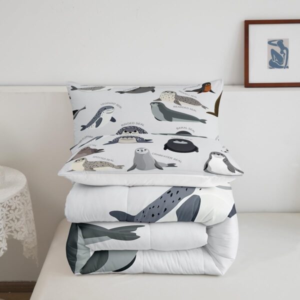 Feelyou Kids Cartoon Seal Comforter Set Twin Size Cute Ocean Marine Animal Bedding Set for Boys Girls Teens Sea Creature Decor Comforter Seal Collection Duvet Set Bedroom Quilted - Image 5