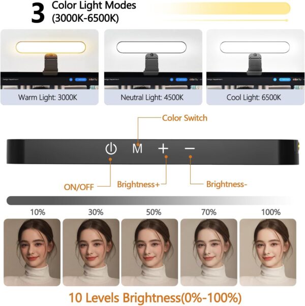 yAyusi Dual-lamp Video Conference Lighting, LED Streaming Light with Remote and Touch Control, Zoom Lighting for Computer,Webcam Laptop Monitor Ring Light for Video Calls/Zoom Meetings/Video Recording - Image 4