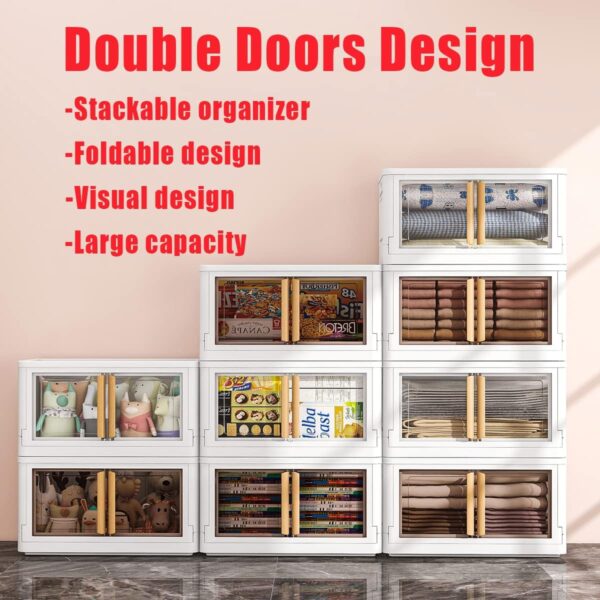 Storage Bins with Lids,78 Quart Plastic White Closet Organizers and Storage,4 Packs Stackable Bins with Wheels,Dual Open Collapsible Storage Bins for Home and Office - Image 3
