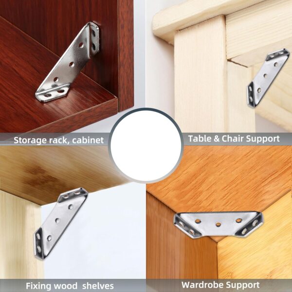 10-PCS Stainless Steel Shelf Brackets Metal Corner Connectors with Screws (2.72x0.83x0.47'') Angle Brackets for Wooden Tables/Shelves/Chairs | Furniture Hardware Repair|DIY Home & Workshop (Slivery) - Image 5