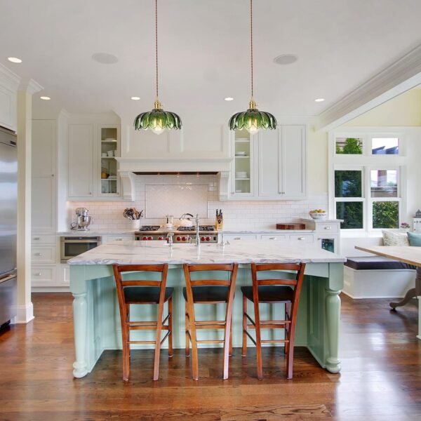 Glass Pendant Lights Kitchen Island, Vintage Pendant Light Fixtures Green Dining Room Light Fixtures Over Table, Pendant Lighting for Kitchen Island, Schoolhouse, Entryway, Foyer, E26 - Image 3