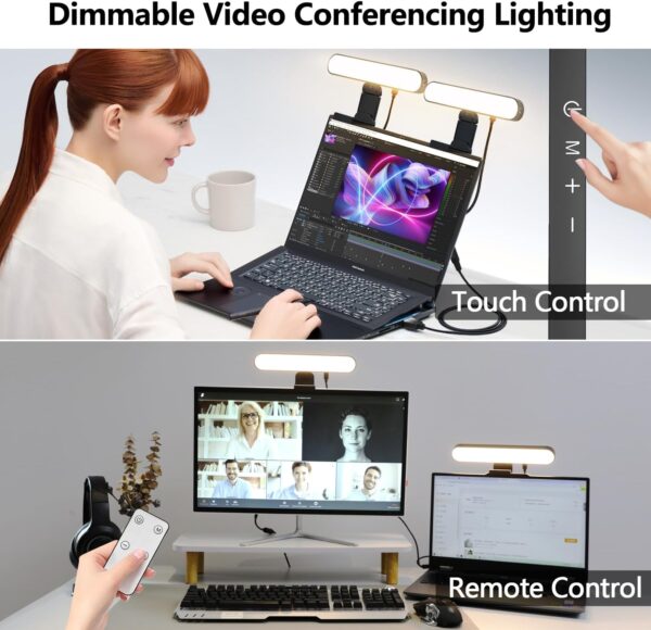 yAyusi Dual-lamp Video Conference Lighting, LED Streaming Light with Remote and Touch Control, Zoom Lighting for Computer,Webcam Laptop Monitor Ring Light for Video Calls/Zoom Meetings/Video Recording - Image 2