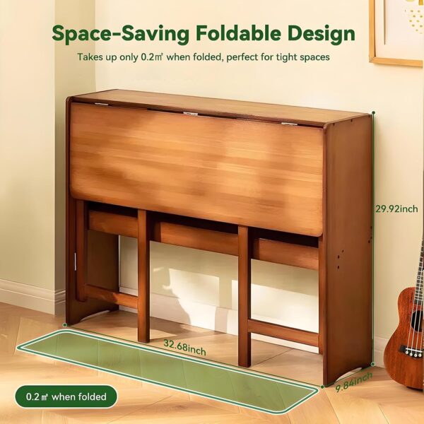 Bamboo Folding Desk Mid Century Modern Desk for Home Office Bedroom Small Spaces, Brown - Image 2