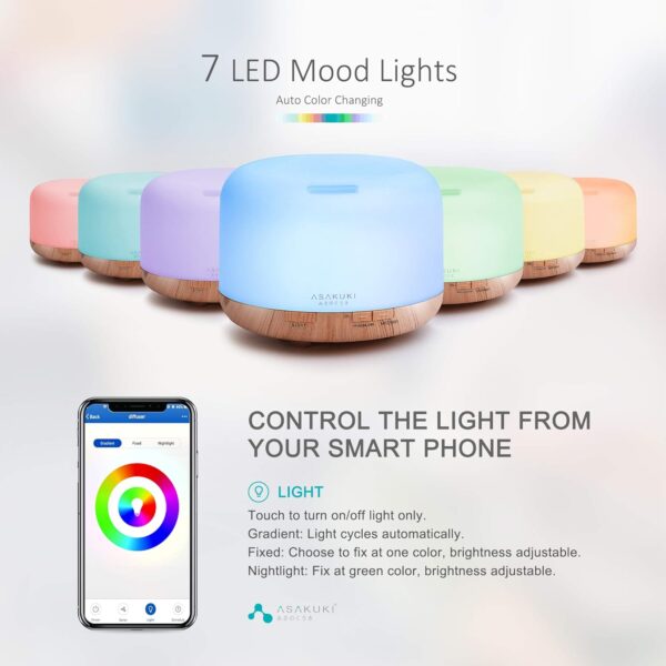 ASAKUKI Smart Wi-Fi Essential Oil Diffuser, App and Voice Control Compatible with Alexa, 500ml Aromatherapy Humidifier for Relaxing Atmosphere in Home Office Bedroom Gold - Image 3