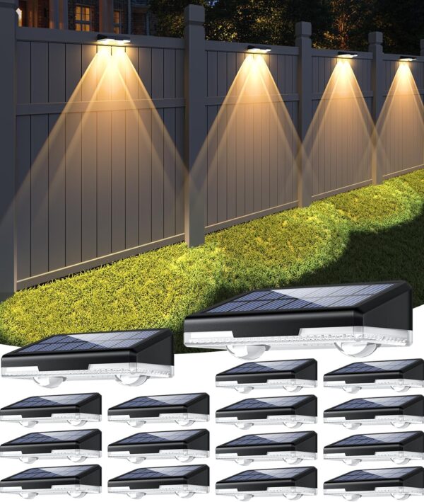 【Upgrade】 Solar Fence Lights Outdoor Waterproof LED [IP65, 3 Lighting Modes, 60LM Ultra-Bright], Fence Lights Solar Powered Outdoor Decor for Patio Backyard, Step, Stair Railings & Deck (16Pack)