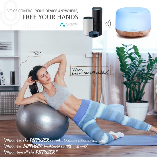ASAKUKI Smart Wi-Fi Essential Oil Diffuser, App and Voice Control Compatible with Alexa, 500ml Aromatherapy Humidifier for Relaxing Atmosphere in Home Office Bedroom Gold - Image 4