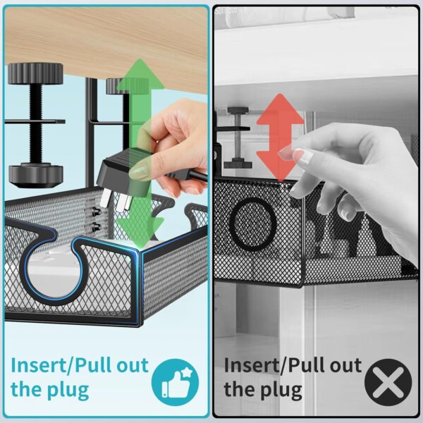 Under Desk Cable Management Tray Black, No Drill Organizer With Clamp for Wire Management, PC Cord Accessories & Workspace Organizers for Office, Home - Image 4