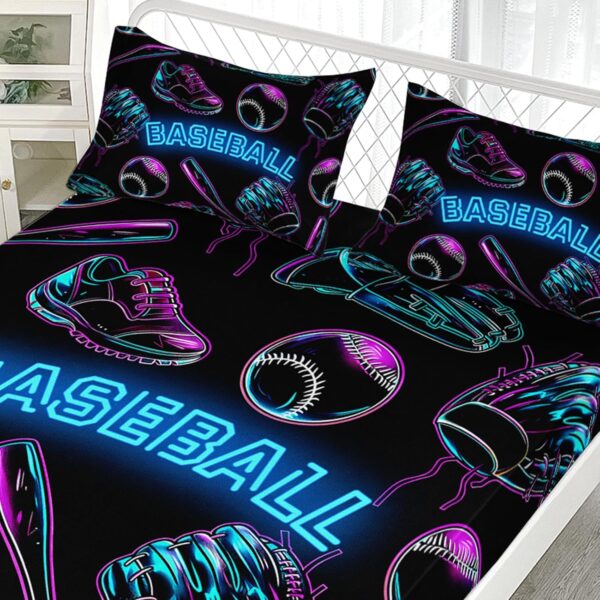 AILONEN Boys Baseball Print Fitted Sheet Set Twin Size, Sports Theme Bedding Set for Kids Teens,Baseball Sports Equipment Bed Sheet Set for Bedroom Decor,1 Fitted Sheet and 2 Pillowcases,3 Pieces - Image 4