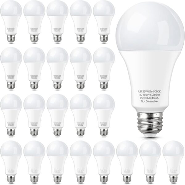 KINDEEP 150-200W Equivalent 23W E26 LED Bulb, A21 LED Super Bright Light Bulb, 2500 Lumens, Daylight White 5000K for Your Home, Office, Store, Garage, Warehouse,24-Pack