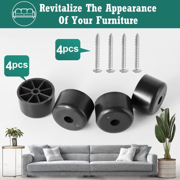 1 inch Black Plastic Furniture Legs, Screw-in Couch Legs Round Tapered Sofa Legs Replacement Legs for Furniture Couch Table Sofa, Pack of 4 - Image 4